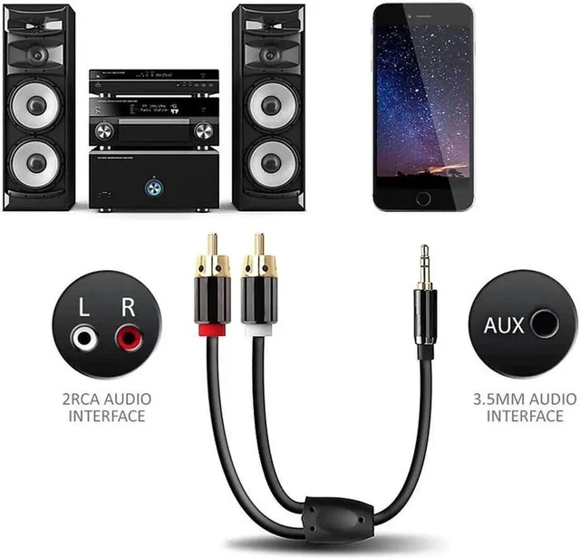 Alt view image 6 of 7 - RCA to 3.5mm Audio Cable, 3.5mm Male to 2RCA Male RCA Cable, Y Splitter Stereo Audio Cable for Subwoofer, Receiver, Speakers and More,1 Meter / 3.3ft.