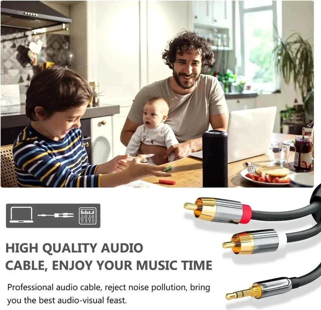 Alt view image 7 of 7 - RCA to 3.5mm Audio Cable, 3.5mm Male to 2RCA Male RCA Cable, Y Splitter Stereo Audio Cable for Subwoofer, Receiver, Speakers and More,1 Meter / 3.3ft.
