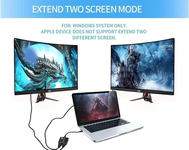 Alt view image 2 of 7 - USB C to Dual HDMI Adapter 4K 60Hz with Power Delivery and 3.5mm Jack, USB C Splitter 2 Monitors Extended Display, Type C HDMI Hub Dual Monitors for Laptop Compatible with Thunderbolt 3