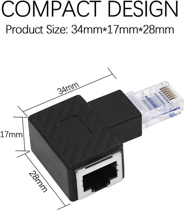 Alt view image 3 of 5 - 2 Pack Left 90 Degree RJ45 Male to Female Right Angle Ethernet Adapter, 8P8C LAN Cable Elbow Extender, Compatible with Cat5/Cat5e/Cat6 Network Cables