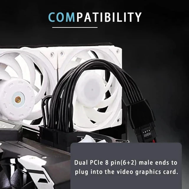 Alt view image 4 of 6 - 12VHPWR Cable Extension, 16 Pin Female to Dual 8 Pin(6+2) Male PCIe Conversion GPU Power Cable for Power Supply with 12+4pin 12VHPWR Port 7.67 in(19.5cm)