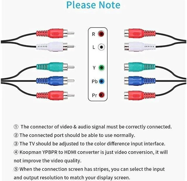 Alt view image 7 of 7 - Component to HDMI YPbPr to HDMI Converter 5RCA RGB to HDMI Converter Adapter Supports 1080P Video Audio Converter Adapter HDMI V14 for DVD PSP Xbox PS2 N64 to HDTV Monitor and Projector