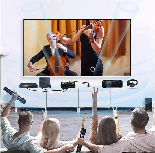 Alt view image 4 of 7 - 4K@60Hz eARC HDMI Swtich Audio Extractor, 2x1 HDMI Audio Converter with Remote Control, 7.1CH Atmos/ eARC/ARC/ Optical Toslink SPDIF/ Coaxial/ 3.5mm Audio Out, Supports HDCP2.3, HDMI2.0b