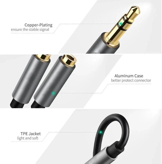 Alt view image 2 of 6 - (2-PACK) Headset Adapter For Headsets With Separate Headphone And Microphone Plugs 3.5mm Stereo Audio Male to 2 Female Headset Mic Y Splitter Cable Adapter-Blue