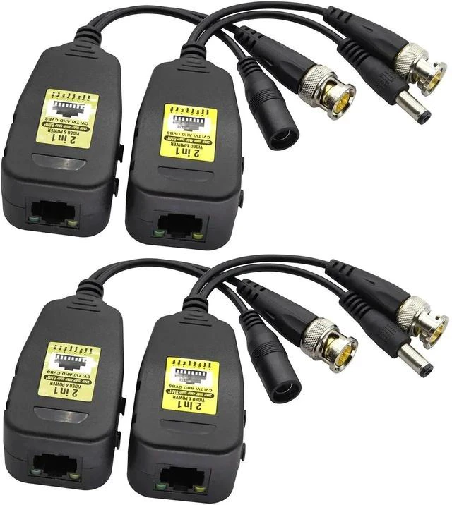 Main image of Passive Video Balun RJ45 to BNC Transceiver Transmitter HD-CVI/TVI/AHD/CVBS with DC Power Connector for 960P 1080P 3MP 4MP 5MP 8MP CCTV Security DVR Surveillance Camera System(18 cm-2Pairs)