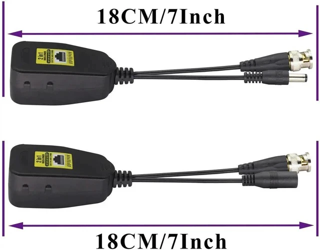 Alt view image 4 of 6 - Passive Video Balun RJ45 to BNC Transceiver Transmitter HD-CVI/TVI/AHD/CVBS with DC Power Connector for 960P 1080P 3MP 4MP 5MP 8MP CCTV Security DVR Surveillance Camera System(18 cm-2Pairs)