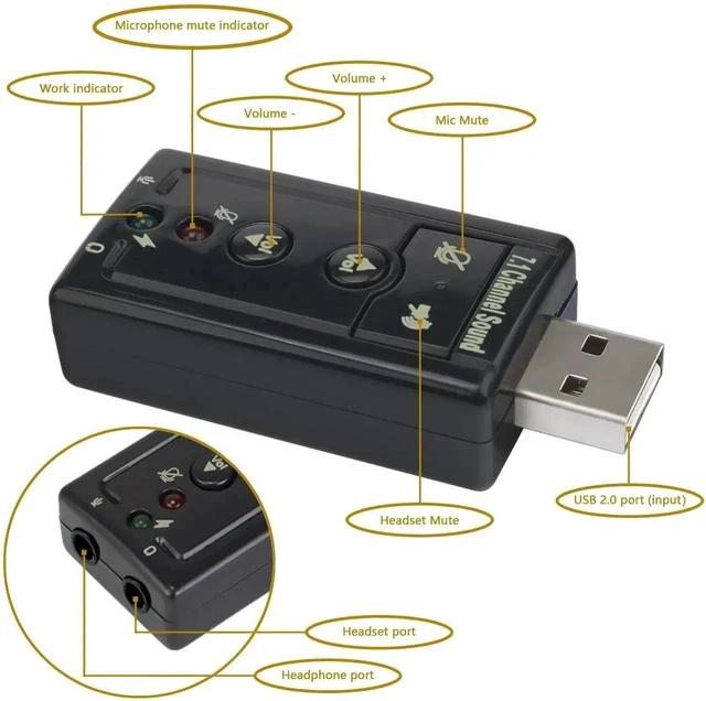 Alt view image 2 of 7 - 7.1 Channel USB External Sound Card Audio Adapter