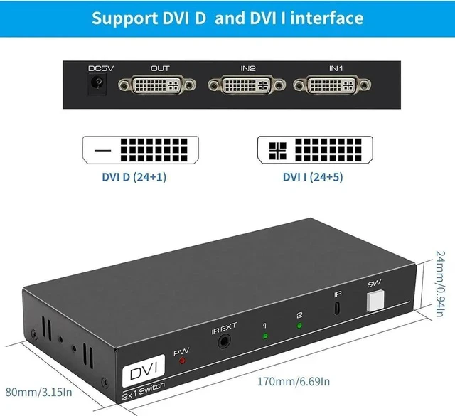 Alt view image 2 of 7 - DVI Switch 2 in 1 Out 4K Port Switcher Selector for PC Laptop DVR Projector HDTV Devices HDCP