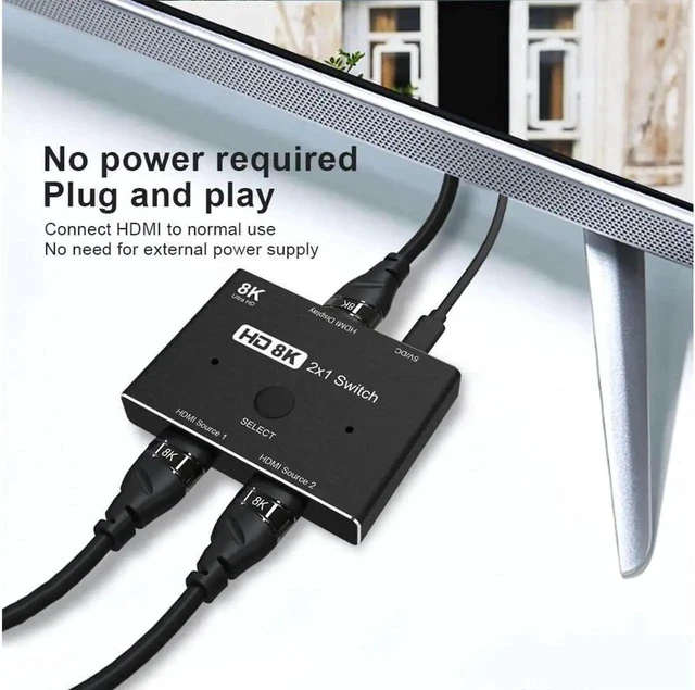 Alt view image 2 of 7 - 2.1 Ultra HD 8K High Speed 48Gbps Directional Switch Only 2in 1out 8K@60Hz 4K@120Hz Splitter Converter Compatible with Xbox PS5 Projectors Monitors