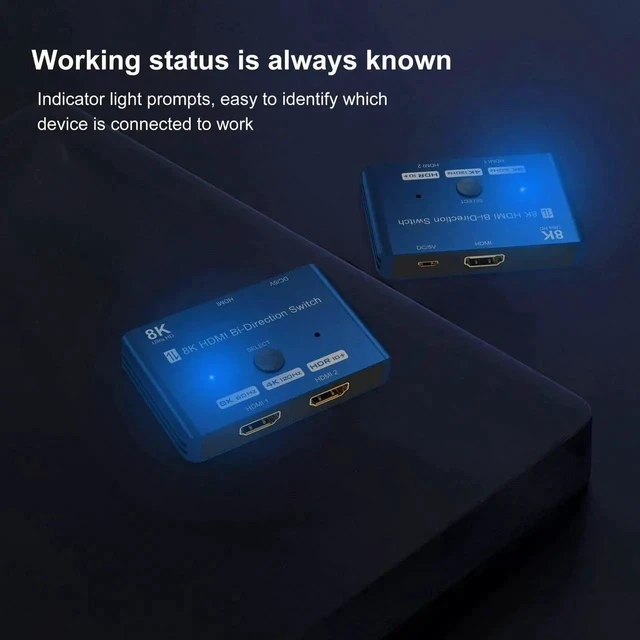 Alt view image 5 of 7 - HDMI 2.1 Switch 8K Bi-Directional Splitter 8K@60Hz 4K@120Hz 1440p@165Hz 1080P@240Hz 1in 2out 2in 1out High Speed 48Gbps eARC Converter Compatible with Xbox X PS5 Blue