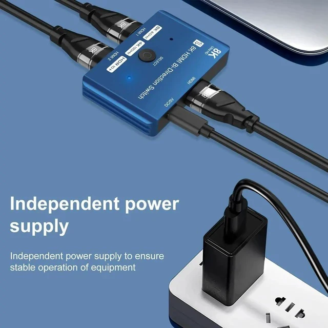 Alt view image 6 of 7 - HDMI 2.1 Switch 8K Bi-Directional Splitter 8K@60Hz 4K@120Hz 1440p@165Hz 1080P@240Hz 1in 2out 2in 1out High Speed 48Gbps eARC Converter Compatible with Xbox X PS5 Blue