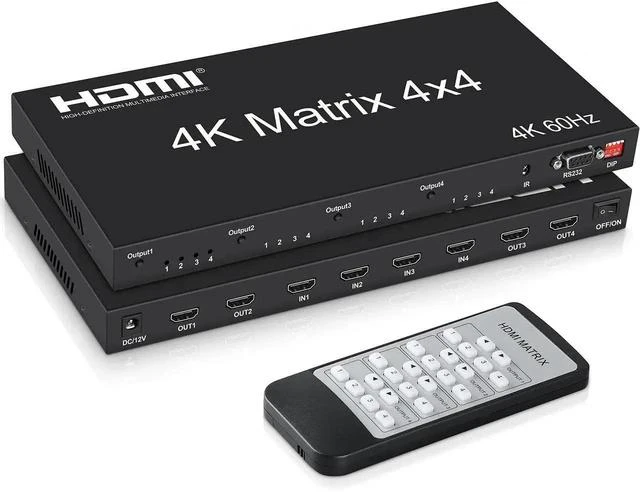 Main image of 4K@60Hz HDMI Matrix Switch 4x4, HDMI Matrix Switcher Splitter 4 in 4 Out with EDID, HDMI Matrix Selector box with RS232 Control, Support Auto Downscaler, HDR, HDMI2.0, HDCP2.2, 18Gbps