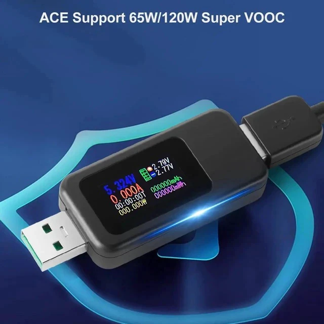 Alt view image 3 of 7 - USB Tester Multimeter Digital 4-30V 0-6.5A, QC 3.0 Power Meter Voltage and Current Tester Detector, Volmeter Ammeter Power Bank Capacity Tester with IPS Color Displa