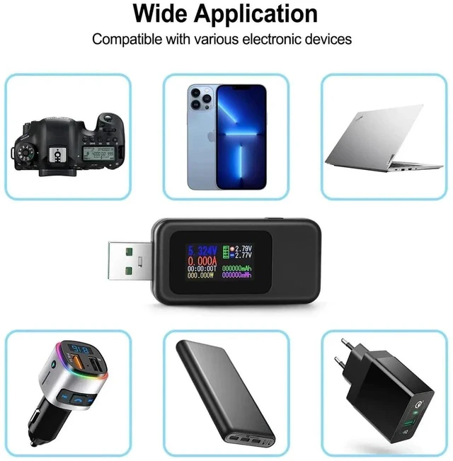Alt view image 7 of 7 - USB Tester Multimeter Digital 4-30V 0-6.5A, QC 3.0 Power Meter Voltage and Current Tester Detector, Volmeter Ammeter Power Bank Capacity Tester with IPS Color Displa
