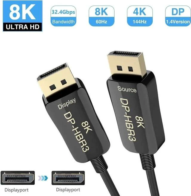 Main image of 8K Fiber Optic Displayport 1.4 Cable 130Feet, HBR3 DP In Wall Fiber Cable Supports 8K@60Hz, 4K@144Hz High Speed 32.4Gbps Support 3D Visual Effects, VR Headset,HDCP2.2, HDR 130 ft.