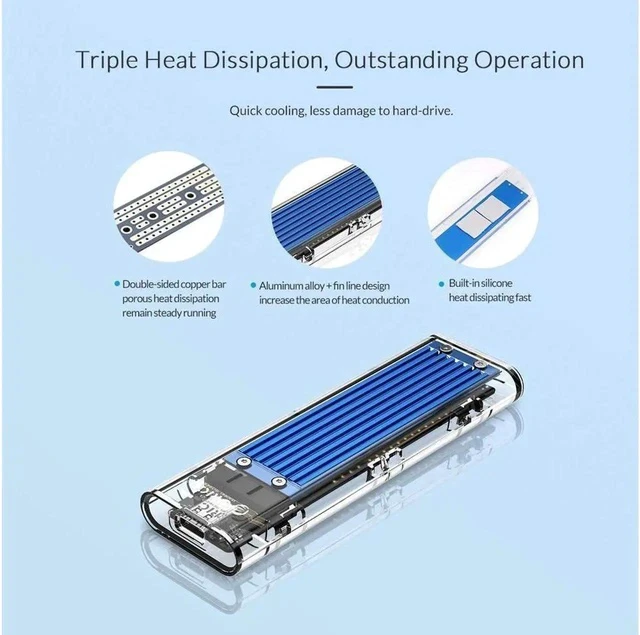 Alt view image 3 of 7 - M.2 NVME PCIE SSD to USB 3.1 USB C External Enclosure Only M.2 M-Key to Type C GEN2 10GBPS Adapter M.2 PCIE SSD Hard Disk Box for 2230/2242/2260/2280 PCIe NVMe M-Key SSD up to 2TB-Blue