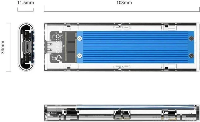 Alt view image 4 of 7 - M.2 NVME PCIE SSD to USB 3.1 USB C External Enclosure Only M.2 M-Key to Type C GEN2 10GBPS Adapter M.2 PCIE SSD Hard Disk Box for 2230/2242/2260/2280 PCIe NVMe M-Key SSD up to 2TB-Blue