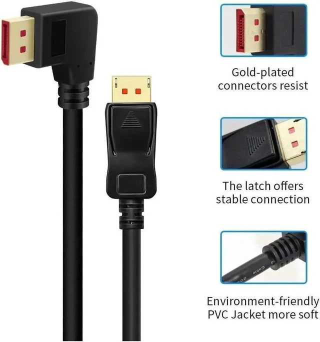 Alt view image 6 of 6 - Right Angle Displayport 1.4 Cable Left Angled Displayport Cable, 90-Degree Angled Displayport Cable V1.4 6FT/1.8M up to 8K/60Hz, 4K/144Hz Supported
