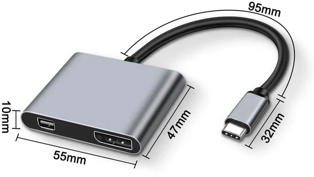 Alt view image 5 of 7 - USB Type C to Mini DP/DP DisplayPort Adapter 4K 2 in 1 Type C Male to DisplayPort & Mini DisplayPort Female Video Converter Cable for Computer Phone Laptop Monitor Displays