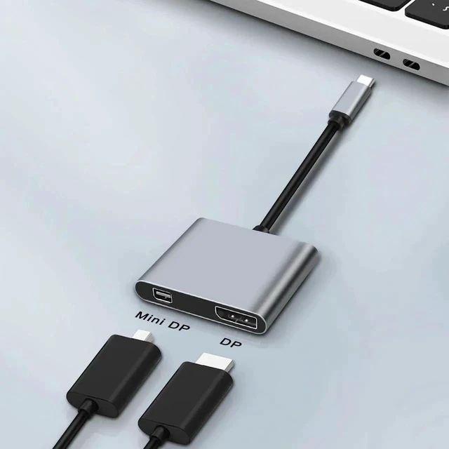 Alt view image 4 of 7 - USB Type C to Mini DP/DP DisplayPort Adapter 4K 2 in 1 Type C Male to DisplayPort & Mini DisplayPort Female Video Converter Cable for Computer Phone Laptop Monitor Displays
