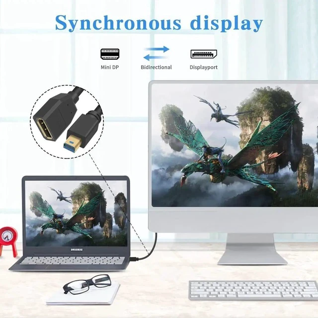 Alt view image 5 of 7 - 8K Mini Displayport to Displayport Extention Cable 1FT, Mini DP to DP1.4, Displayport Female to Mini Displayport Male Extention Cable Support Bi-Directional Transmission 30cm