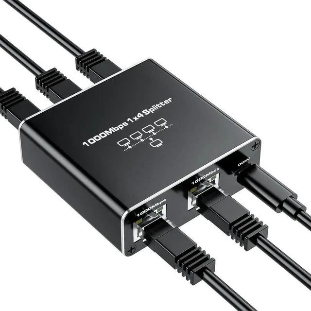 Main image of 1 to 4 Gigabit Ethernet Splitter with USB Power Cable, 1000Mbps RJ45 LAN Port Expander Compatible with Cat5/Cat5e/Cat6/Cat7/Cat8 Network Cables for Home Office Surveillance Devices