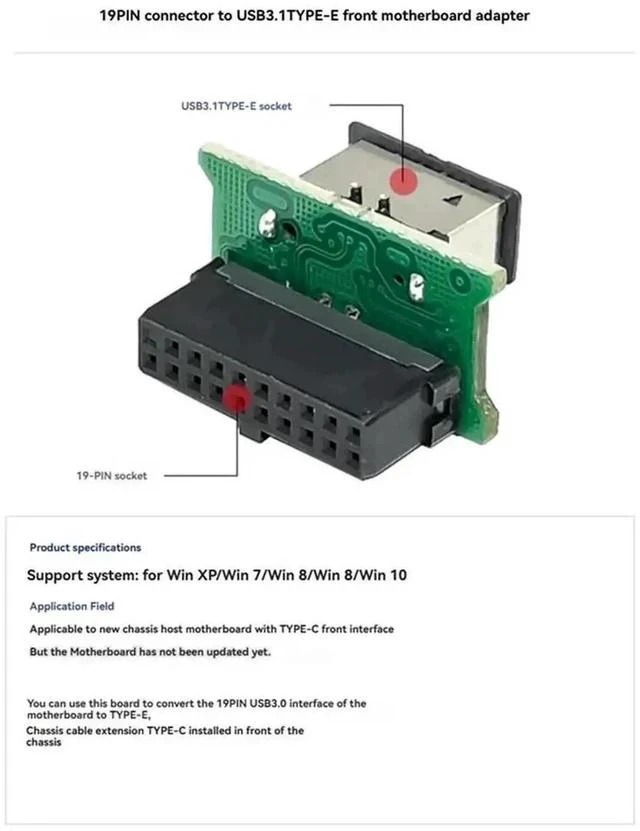 Alt view image 4 of 4 - ST684 USB3.0 19Pin to USB3.1 Type-E 20Pin Header Adapter, Motherboard Internal Connector Converter for Chassis Front USB Type-C Expansion