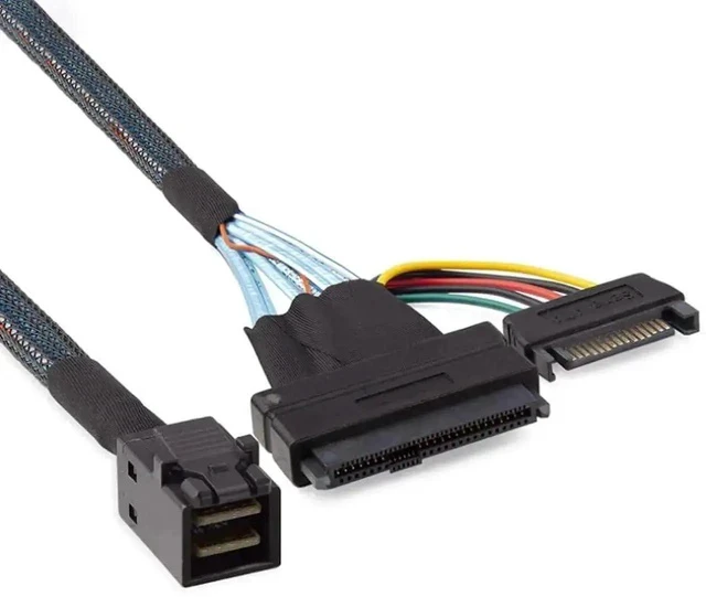 Alt view image 2 of 4 - 19.68 Inch Mini SAS HD SFF-8643 to SFF-8639 Server Cable, 12Gbps SAS Cable with SATA 15Pin Y-Type Power Cord for U.2 NVMe Drives