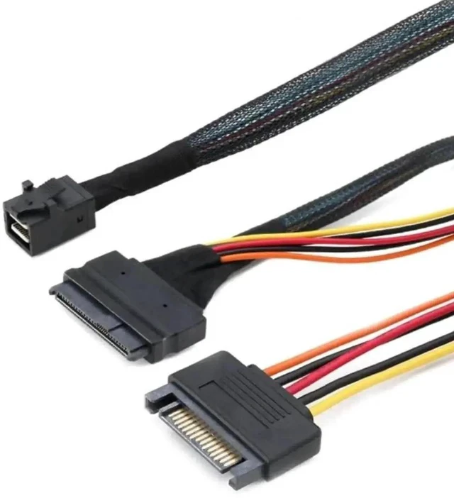 Alt view image 4 of 4 - 19.68 Inch Mini SAS HD SFF-8643 to SFF-8639 Server Cable, 12Gbps SAS Cable with SATA 15Pin Y-Type Power Cord for U.2 NVMe Drives