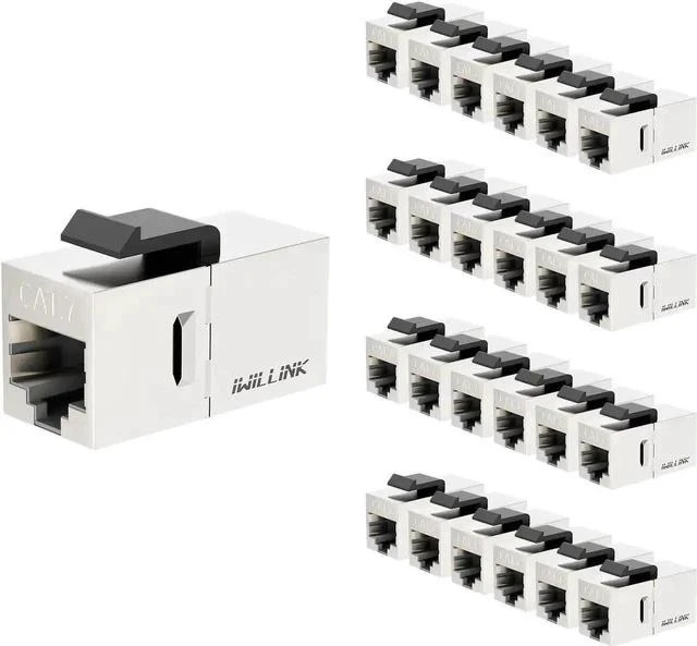 Main image of 25 Pack Shielded Cat7 RJ45 Keystone Coupler Insert, 10Gbps STP Female to Female Ethernet Keystone Jack Extender Adapter, Compatible with Cat5e/Cat6/Cat6A/Cat7 Network Cables for Wall Plate Patch Panel