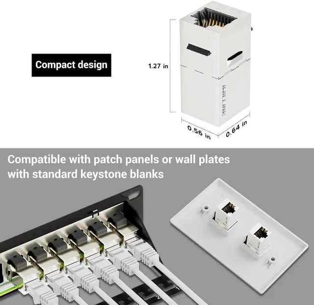 Alt view image 3 of 7 - 25 Pack Shielded Cat7 RJ45 Keystone Coupler Insert, 10Gbps STP Female to Female Ethernet Keystone Jack Extender Adapter, Compatible with Cat5e/Cat6/Cat6A/Cat7 Network Cables for Wall Plate Patch Panel