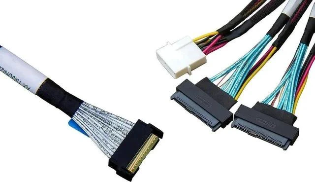 Alt view image 2 of 6 - 80CM PCIe 4.0 MCIO Fanout Cable, SFF-TA-1016 8i 74Pin Mini Cool Edge IO to Dual SFF-8639 U.2 NVMe Storage Cable with Independent Power Supply