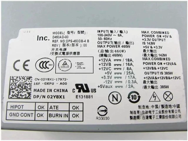 Alt view image 2 of 4 - 2Y8X1 02Y8X1 CN-02Y8X1 For XPS 7100 8300 8500 460W Power Supply Unit PSU D460AD-00