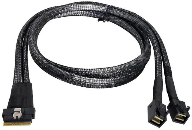 Main image of PCIe 4.0 Slimline SAS SFF-8654 8i (74Pin) to Dual SFF-8643 4i Mini SAS HD Cable, 50cm High-Speed Server Storage Cable