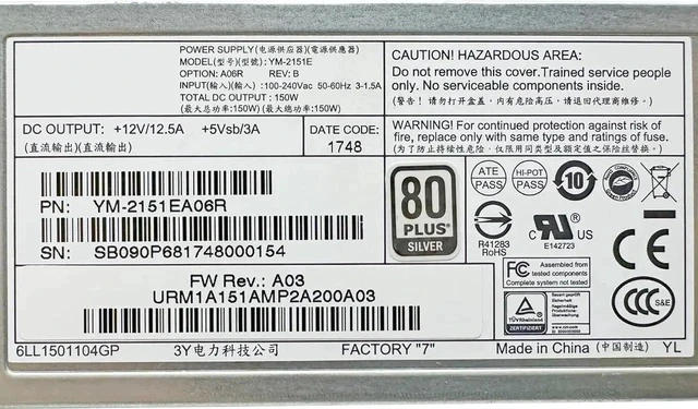 Alt view image 3 of 3 - for Power Technology YM-2151E Power Supply 150W PN:YM-2151EA06R for Switch Server