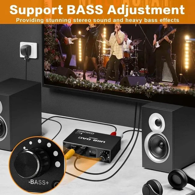 Alt view image 4 of 7 - USB Audio Converter,192KHz DAC Digital to Analog Converter with Volume Control,Bass Adjustment,Remote Control,USB Optical SPDIF Coaxial to Analog Stereo RCA L/R and 3.5mm Jack Audio Adapter