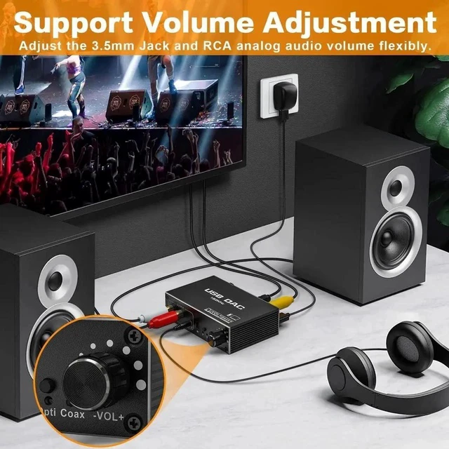 Alt view image 6 of 7 - USB Audio Converter,192KHz DAC Digital to Analog Converter with Volume Control,Bass Adjustment,Remote Control,USB Optical SPDIF Coaxial to Analog Stereo RCA L/R and 3.5mm Jack Audio Adapter