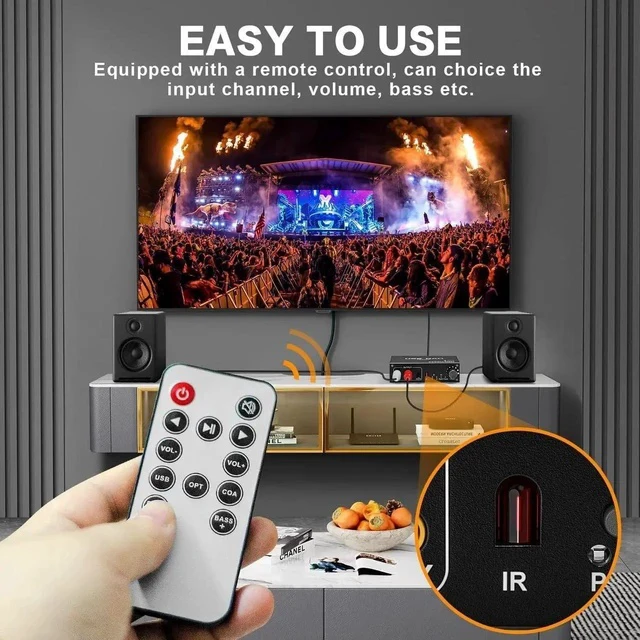Alt view image 7 of 7 - USB Audio Converter,192KHz DAC Digital to Analog Converter with Volume Control,Bass Adjustment,Remote Control,USB Optical SPDIF Coaxial to Analog Stereo RCA L/R and 3.5mm Jack Audio Adapter