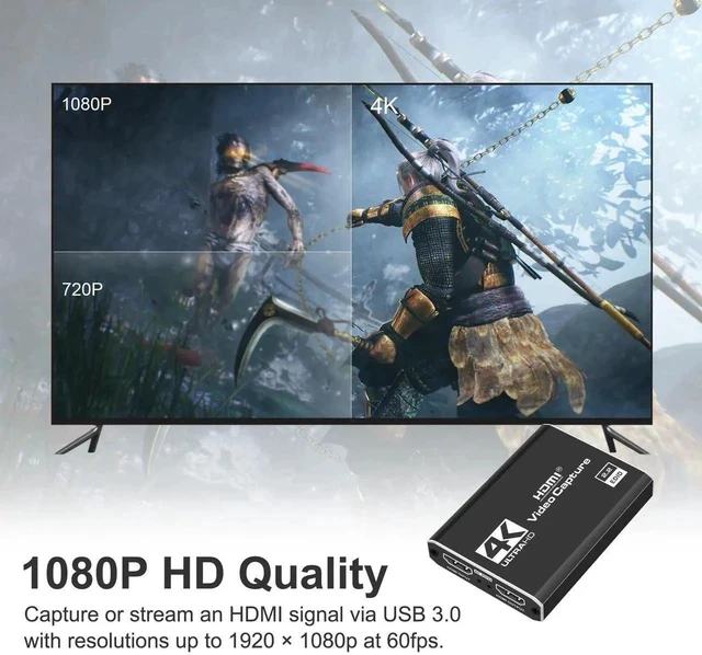 Alt view image 6 of 6 - 4K HDMI Capture Card for Streaming, Full HD 1080P 60FPS USB Cam Link Game Audio Video Capture Card Nintendo Switch/PS5/3ds/Xbox/PS4 (Black)