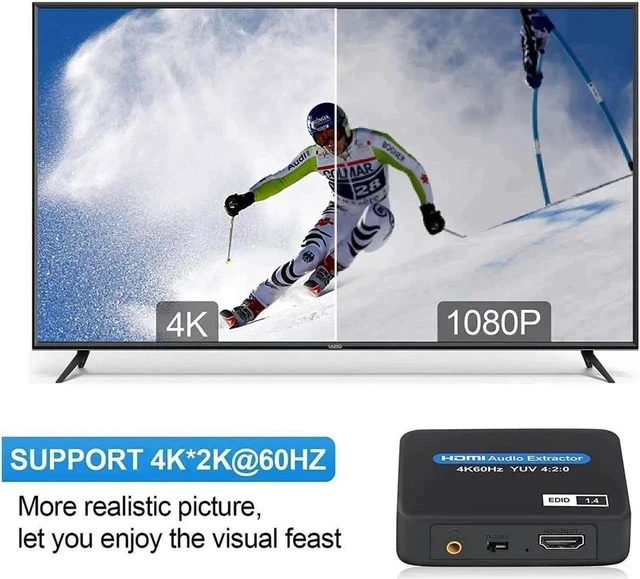 Alt view image 4 of 7 - HDMI Audio Extractor, 4K 60Hz HDMI to HDMI + 3.5mm Audio Audio Extractor Supports Apple TV, Fire TV and Blue-Ray Players HDMI to Optical Audio Converte