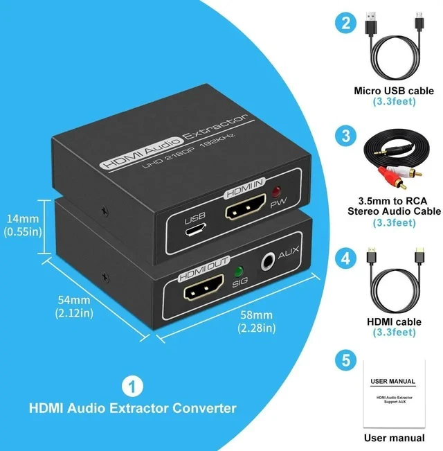 Alt view image 3 of 7 - HDMI Audio Extractor 4K with 3.5mm AUX Stereo and L/R RCA Out Converter Adapter Splitter Support 4K 1080P 3D Compatable for PS3 Xbox Fire Stick