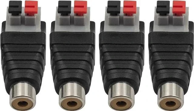 Main image of RCA Female Speaker Wire Adapter, Phono RCA Female to AV 2 Screw Terminal Female Video Audio Spring Press Type Balun Connector Adaptor for CCTV(4-Pack)