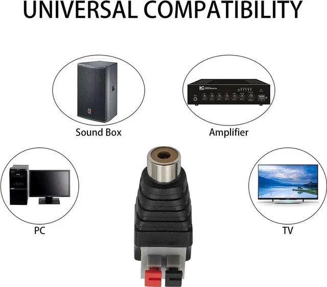 Alt view image 5 of 5 - RCA Female Speaker Wire Adapter, Phono RCA Female to AV 2 Screw Terminal Female Video Audio Spring Press Type Balun Connector Adaptor for CCTV(4-Pack)
