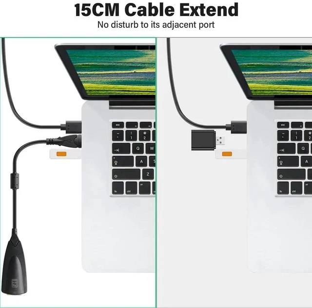 Alt view image 6 of 6 - USB Stereo Sound Card, USB 7.1 External Audio Sound Adapter Card 5Hv2 Channel Converter to 3.5mm Headphone Microphone Jack for Mac, PC, Windows.