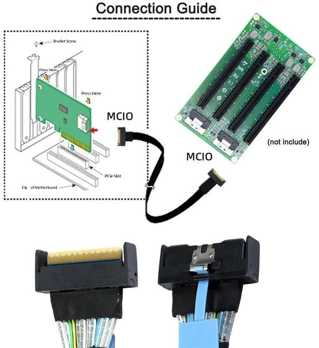 Alt view image 4 of 7 - 50cm PCIe 5.0 MCIO SFF-8654 8i 74Pin Male to SFF-8654 SAS 4.0 74Pin Male Extension Cable, Mini Cool Edge IO Slimline SAS Internal Server Storage Extender Cable