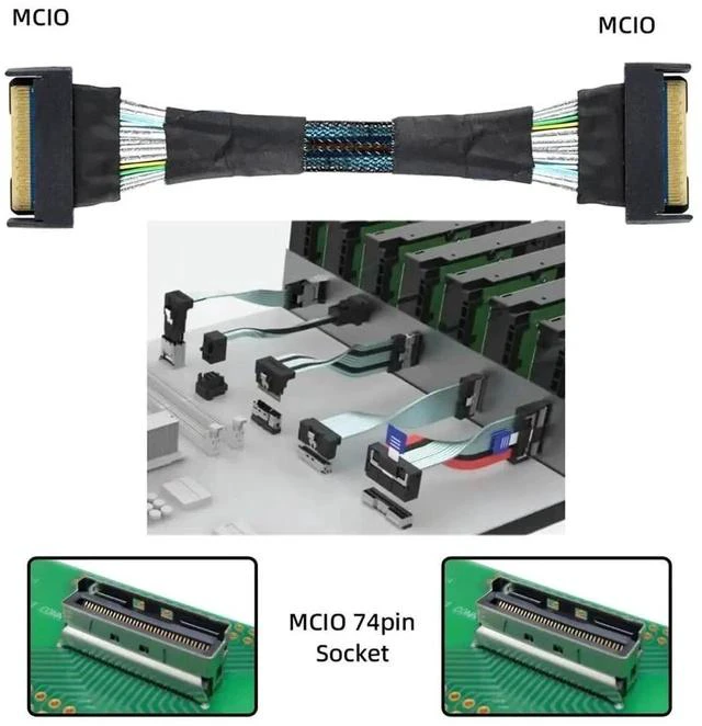 Alt view image 2 of 7 - 50cm PCIe 5.0 MCIO SFF-8654 8i 74Pin Male to SFF-8654 SAS 4.0 74Pin Male Extension Cable, Mini Cool Edge IO Slimline SAS Internal Server Storage Extender Cable