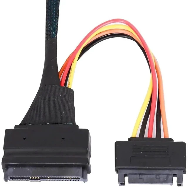 Alt view image 5 of 6 - CAB861139 50cm Oculink SFF-8611 4i 38Pin to SFF-8639 U.2/U.3 NVMe SSD Cable, PCIe 4.0 Mini SAS Adapter Cable with 15-Pin SATA Power for Server Mainboard NVMe Storage Drives
