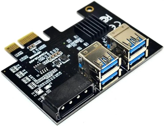 Alt view image 3 of 6 - PCI e 1 to 4 PCI e Adapter PCIe 1x to 16x Slots Gold USB 3.0 Mining Special PCIE Riser Card Extender Board For Bitcoin Miner