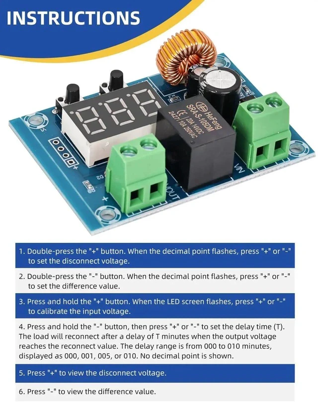 Alt view image 3 of 7 - 12V-36V DC Voltage Protection Module Digital Low Voltage Protector Disconnect Switch Cut Off Over Discharge Protection Module Pack of 2