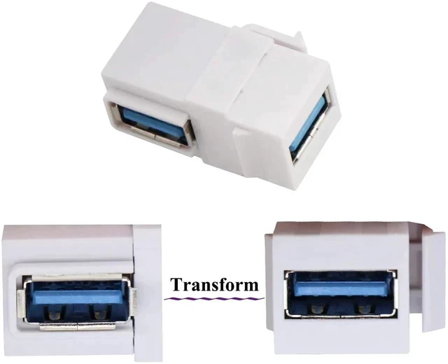 Alt view image 7 of 7 - 90 Degree USB Keystone Coupler Right Angle USB 3.0 A Keystone Jack Insert Female to Female Coupler Adapter for Wall Plate Outlet Panel (White/2 Pack)